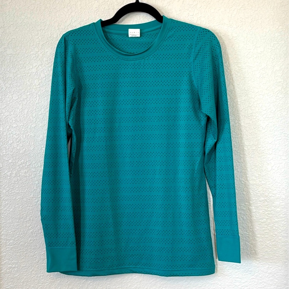 Zyia Active Women's Top Size Small Teal Green Crew Neck Mesh Spandex Active Top